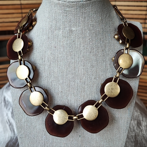 J. Crew Caramel Rhinestone Baguette Square Cut Statement Necklace Brown Smoke - Picture 10 of 11